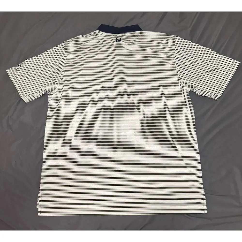 FootJoy Mens XL Golf Polo Striped White Yellow Blue Serrano Club Performance S/S